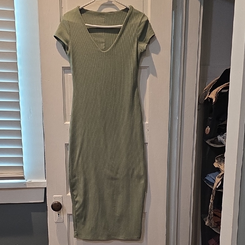 Green Ribbed Knit Dress